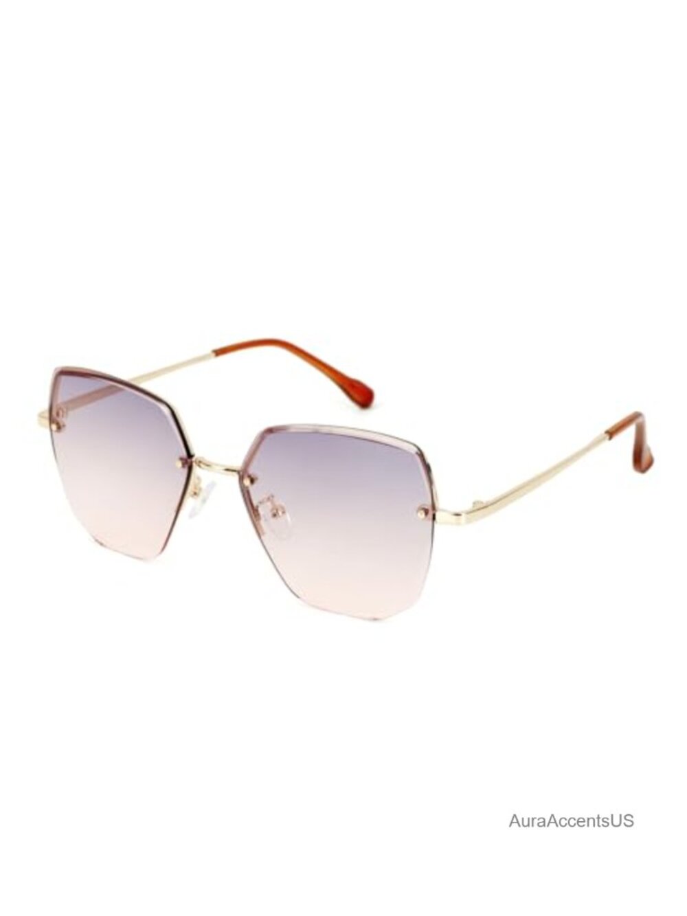 Oversized Rimless Geometric Gradient Sunglasses UV400 Metal Frameless
